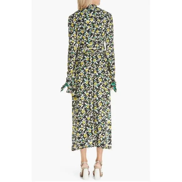 PROENZA SCHOULER Women's Wildflower-Print Georgette Midi Dress Size 4 in Black - Picture 3 of 15